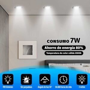 Lampara de Techo Empotrable 7W Lamparas Plafones Led para Techo Luz blanca Brillo Alto Moderno Ahorro de Energia para Dormitorio Sala de Estar Oficina