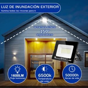 TIANLAI R28W30 Reflector Led Exterior 30W（Equivalente a 300W）Iluminación del Jardín